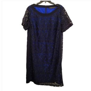 Marina Rinaldi Elegant Blue Lace Overlay Dress Size 12